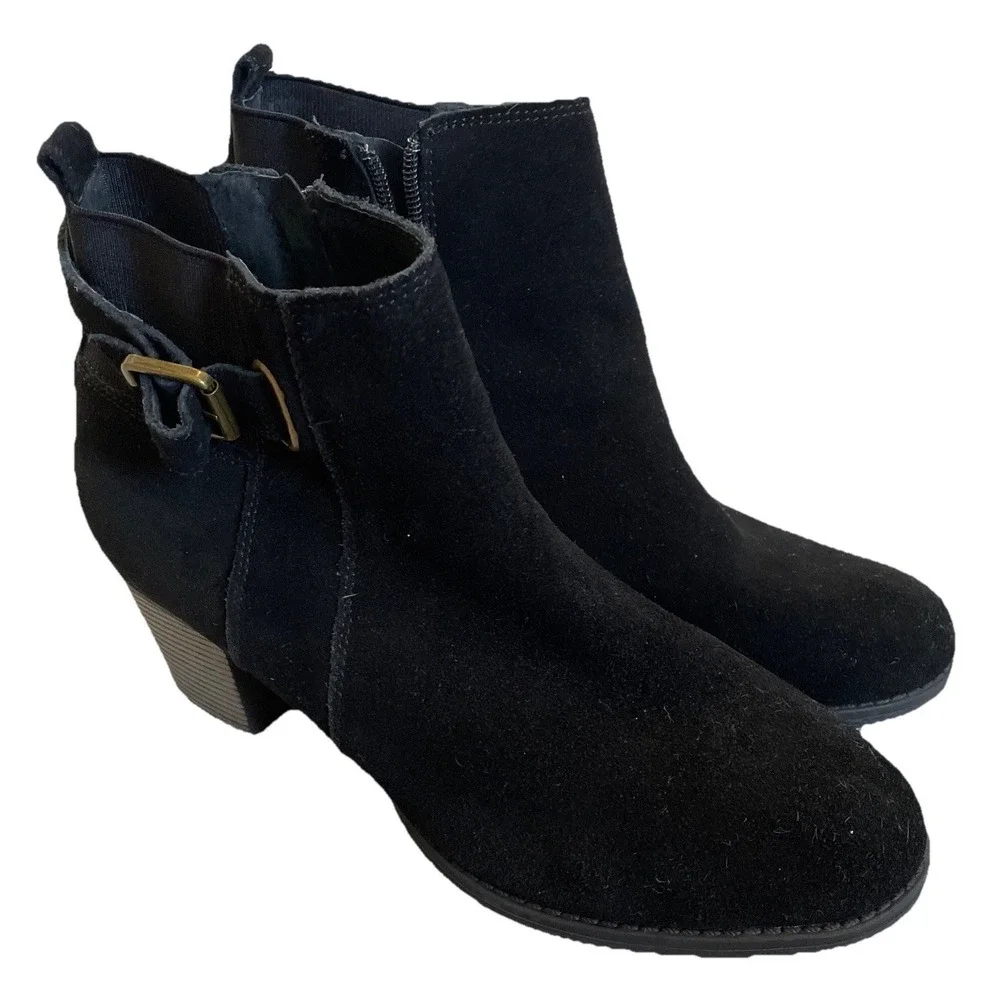 Skechers‎ Women's Booties Suede Ankle Black Basel Block Heels Size 10
